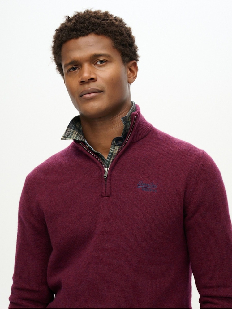 Superdry Dark Berry Essential Embroidered Knit Quarter Zip Jumper - Image 3 of 6