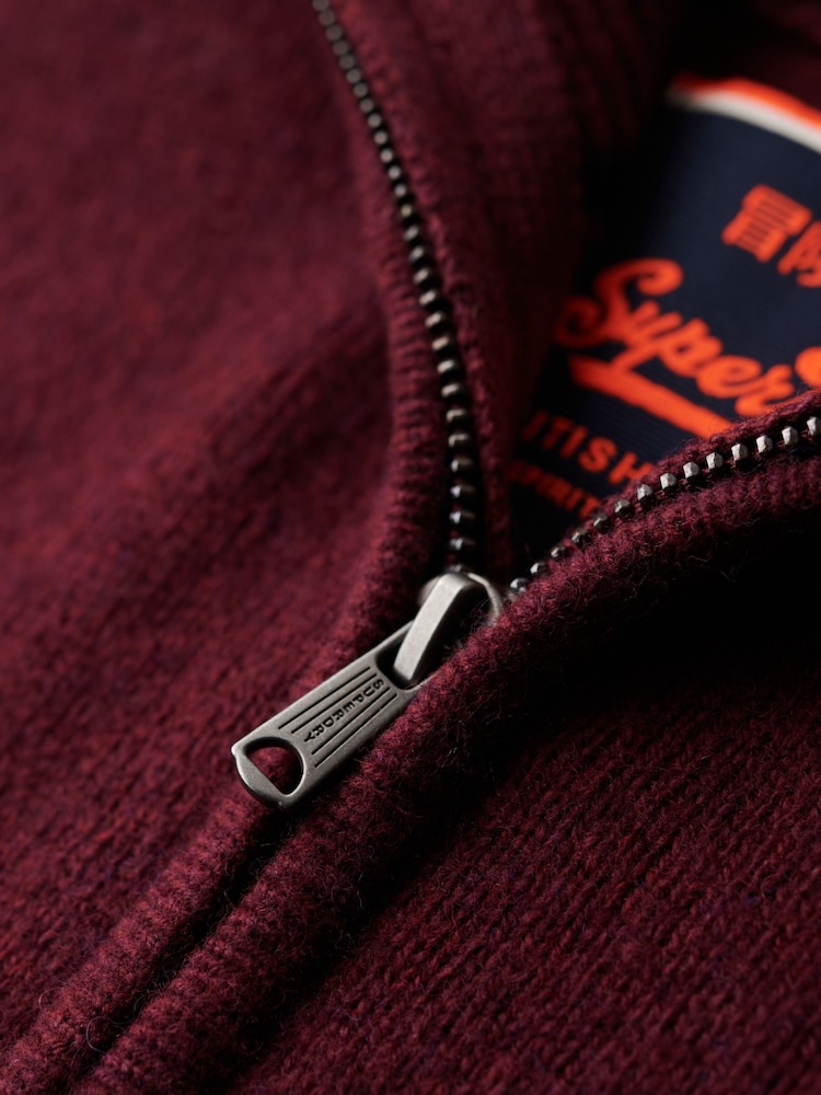 Superdry Dark Berry Essential Embroidered Knit Quarter Zip Jumper - Image 4 of 6