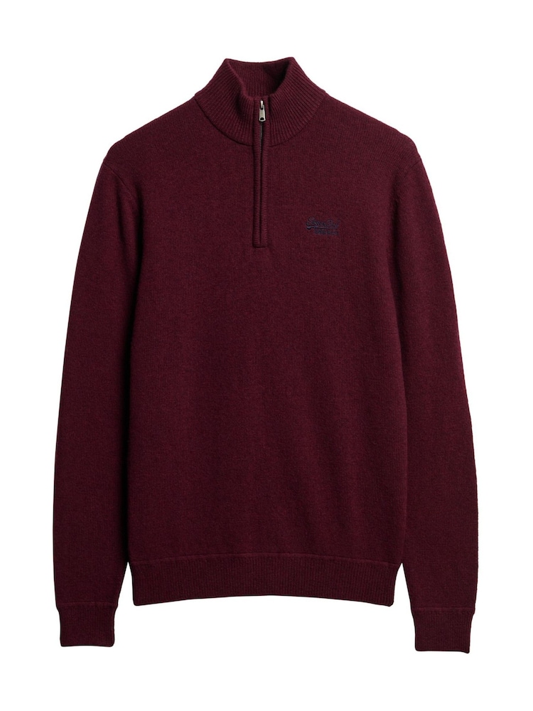 Superdry Dark Berry Essential Embroidered Knit Quarter Zip Jumper - Image 5 of 6