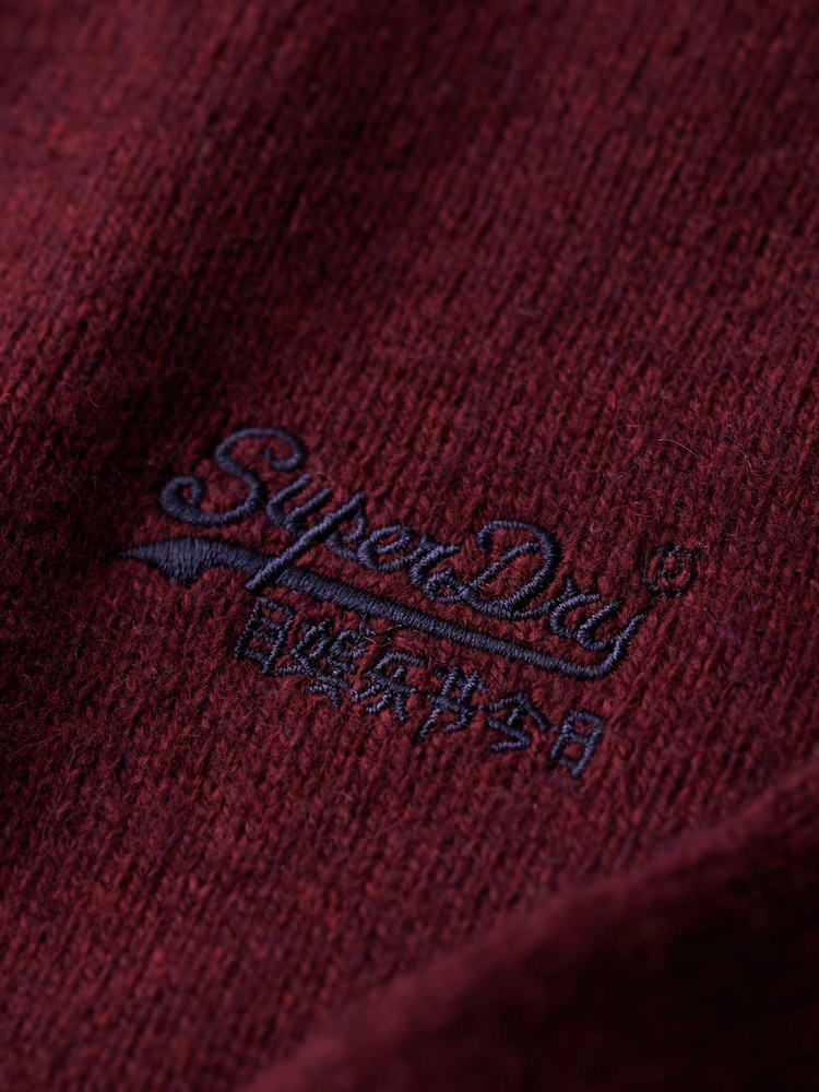 Superdry Dark Berry Essential Embroidered Knit Quarter Zip Jumper - Image 6 of 6