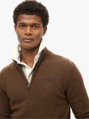 Superdry Woodland Brown Essential Embroidered Knit Quarter Zip Jumper - Image 3 of 6