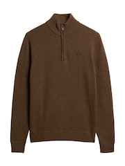 Superdry Woodland Brown Essential Embroidered Knit Quarter Zip Jumper - Image 4 of 6