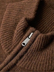Superdry Woodland Brown Essential Embroidered Knit Quarter Zip Jumper - Image 5 of 6