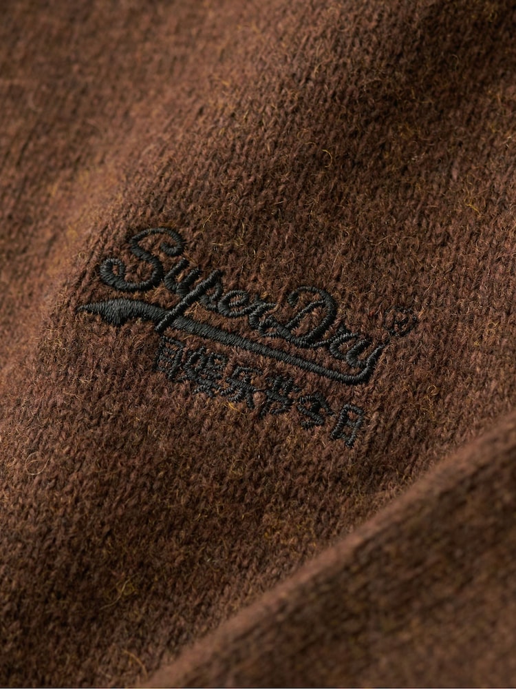 Superdry Woodland Brown Essential Embroidered Knit Quarter Zip Jumper - Image 6 of 6
