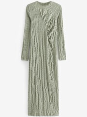 Sage Green Long Sleeve Ruched Detail Textured Midi Dress - Image 4 of 5