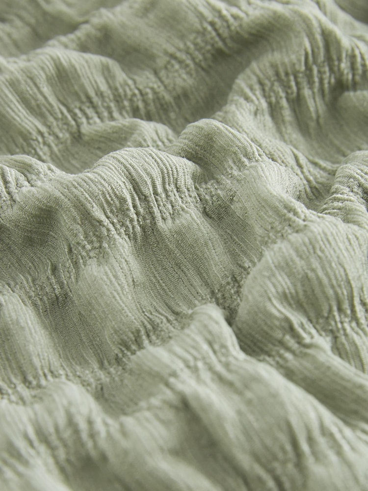 Sage Green Long Sleeve Ruched Detail Textured Midi Dress - Image 5 of 5