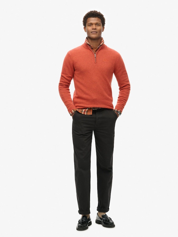 Superdry Autumnal Orange Essential Embroidered Knit Quarter Zip Jumper - Image 2 of 6
