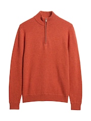 Superdry Autumnal Orange Essential Embroidered Knit Quarter Zip Jumper - Image 4 of 6