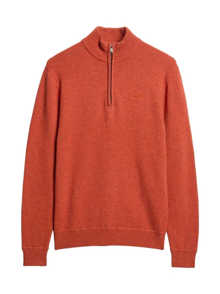Superdry Autumnal Orange Essential Embroidered Knit Quarter Zip Jumper - Image 4 of 6