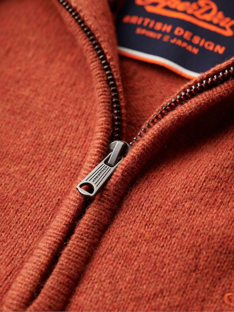 Superdry Autumnal Orange Essential Embroidered Knit Quarter Zip Jumper - Image 5 of 6