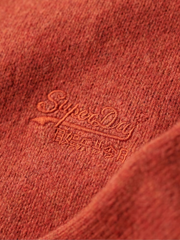 Superdry Autumnal Orange Essential Embroidered Knit Quarter Zip Jumper - Image 6 of 6