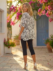 Roman Black Leaf Print Necklace Detail Tunic Top - Image 3 of 4