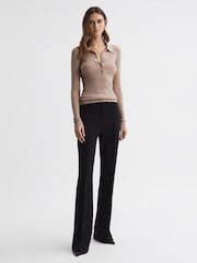 Reiss Camel Sienna Ribbed Space Wool Polo Shirt - Image 3 of 5