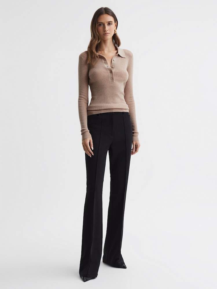 Camelowy - Reiss Sienna Ribbed Space Wool Polo Shirt - Image 3 of 5