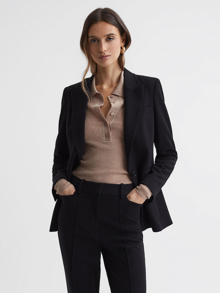 Camelowy - Reiss Sienna Ribbed Space Wool Polo Shirt - Image 4 of 5