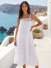 Roman White Ric Rac Trim Midi Dress - Image 1 of 4