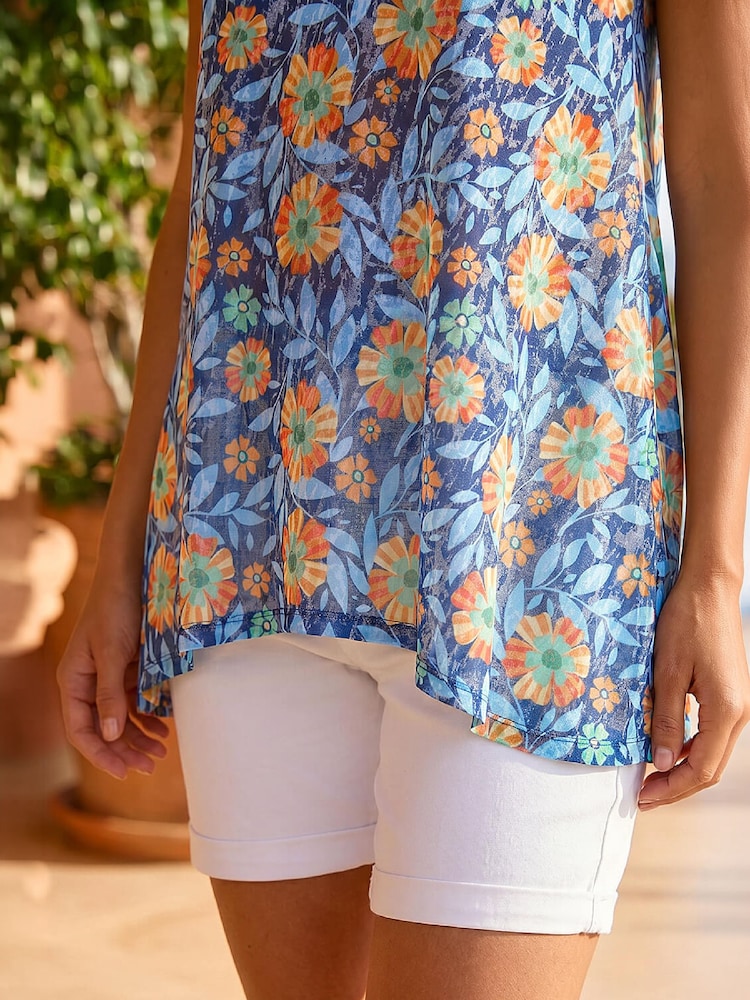 Roman Blue Floral Burnout Print Tunic Top - Image 4 of 4 Roman Blue Floral Burnout Print Tunic Top - Image 4 of 4