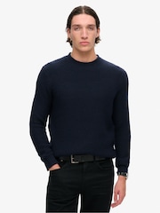 Superdry Navy Merchant Textured Crew Jumper - Image 1 of 5