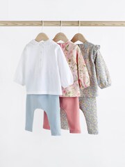 Pink/Blue/Cream Floral Duck 6 Piece Baby T-Shirts and Leggings Set - Image 2 of 8