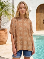 Roman Brown Floral Textured Top - Image 2 of 4
