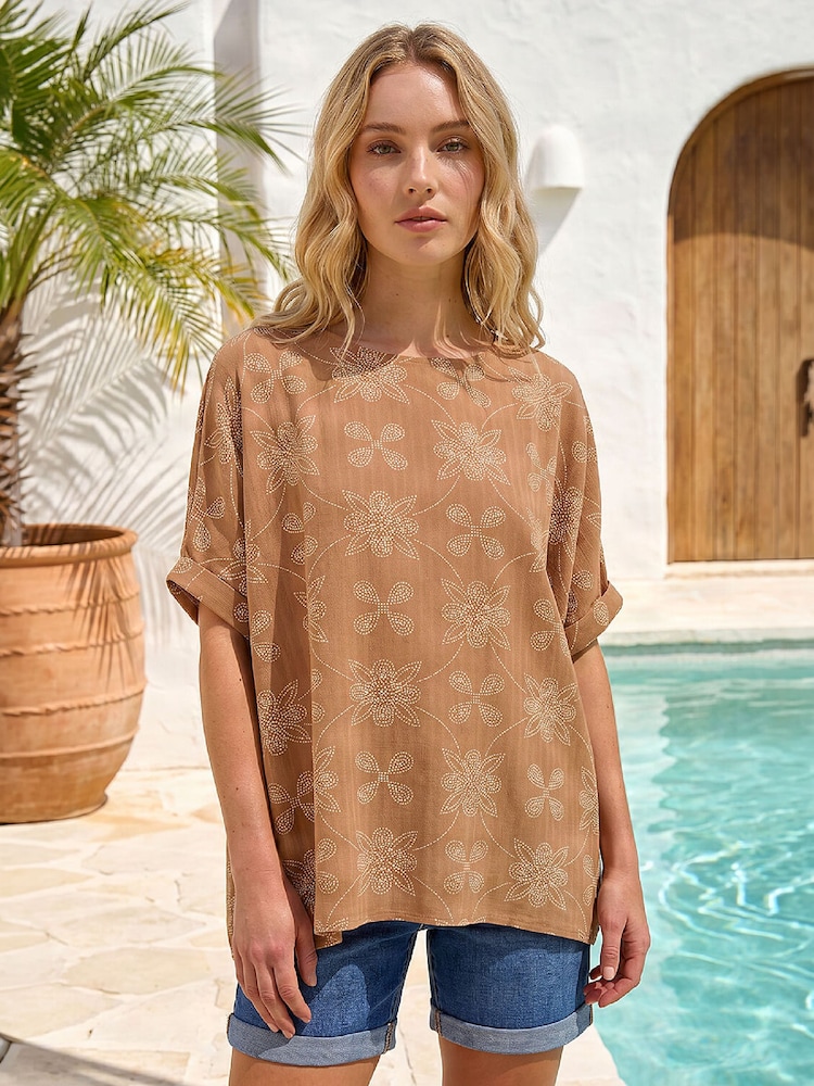 Roman Brown Floral Textured Top - Image 2 of 4