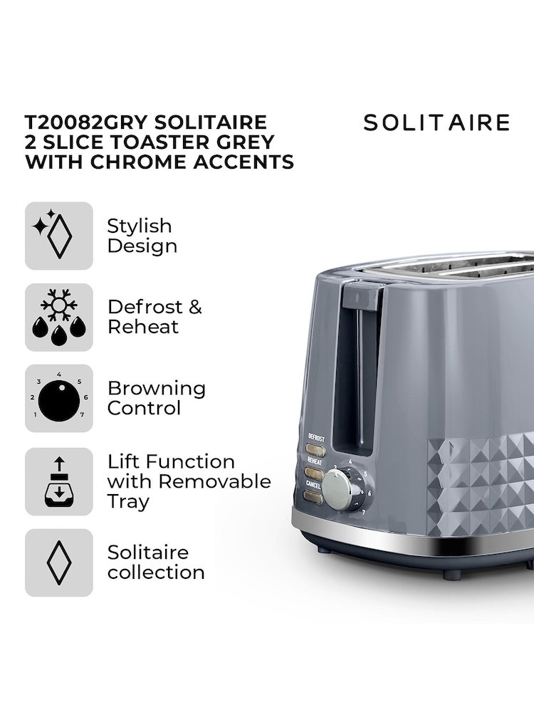 Tower Grey Solitaire 2 Slice Toaster - Image 2 of 8
