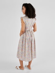 JoJo Maman Bébé Yellow Pink Sunflowers Print Frill Sleeve Maternity Midi Dress - Image 2 of 4