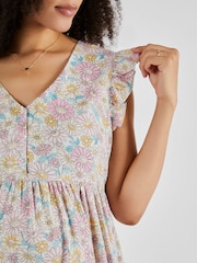 JoJo Maman Bébé Yellow Pink Sunflowers Print Frill Sleeve Maternity Midi Dress - Image 4 of 4