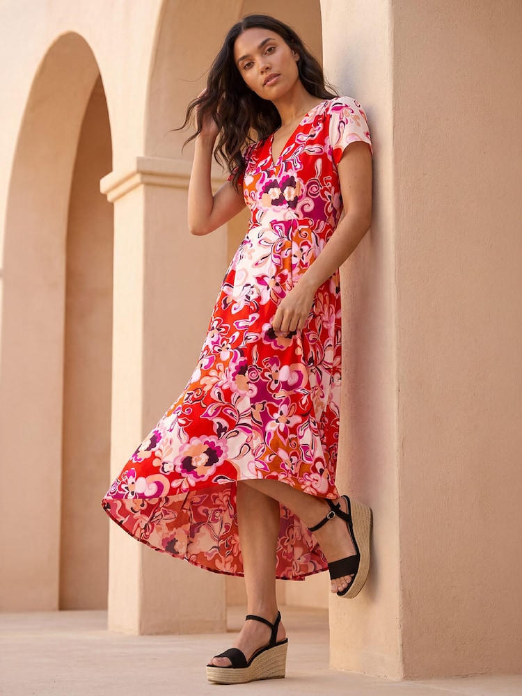 Roman Red Abstract Print Belted Midi Dress - Image 1 of 5