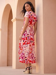 Roman Red Abstract Print Belted Midi Dress - Image 4 of 5