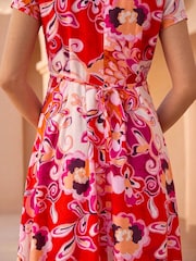 Roman Red Abstract Print Belted Midi Dress - Image 5 of 5