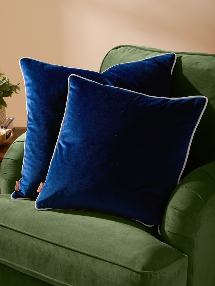 Furn Blue Meridian Velvet 55cm X 55cm Cushion Cover - Image 2 of 5 Furn Blue Meridian Velvet 55cm X 55cm Cushion Cover - Image 2 of 5