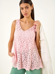 Roman Pink Crochet Knit Vest Top - Image 2 of 6