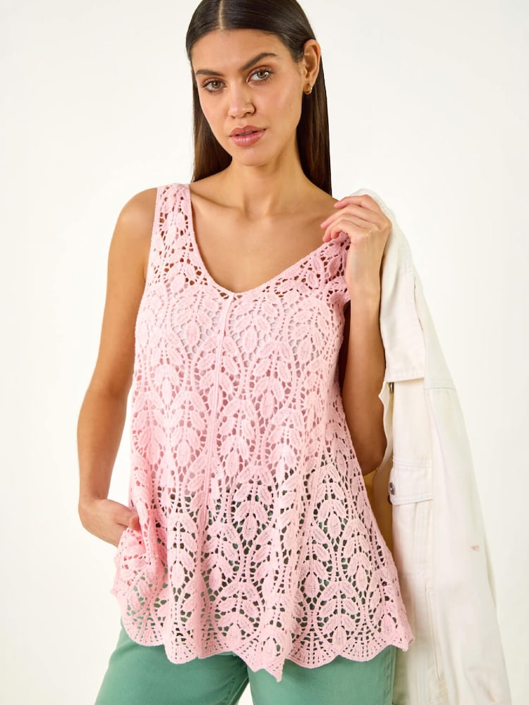 Roman Pink Crochet Knit Vest Top - Image 2 of 6