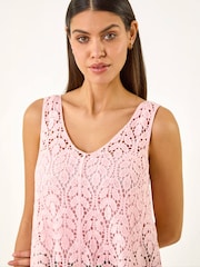 Roman Pink Crochet Knit Vest Top - Image 5 of 6