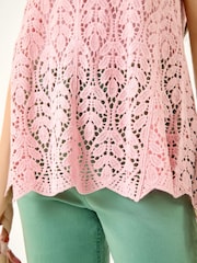 Roman Pink Crochet Knit Vest Top - Image 6 of 6