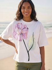 Roman White Large Floral Print Cotton Top - Image 1 of 4