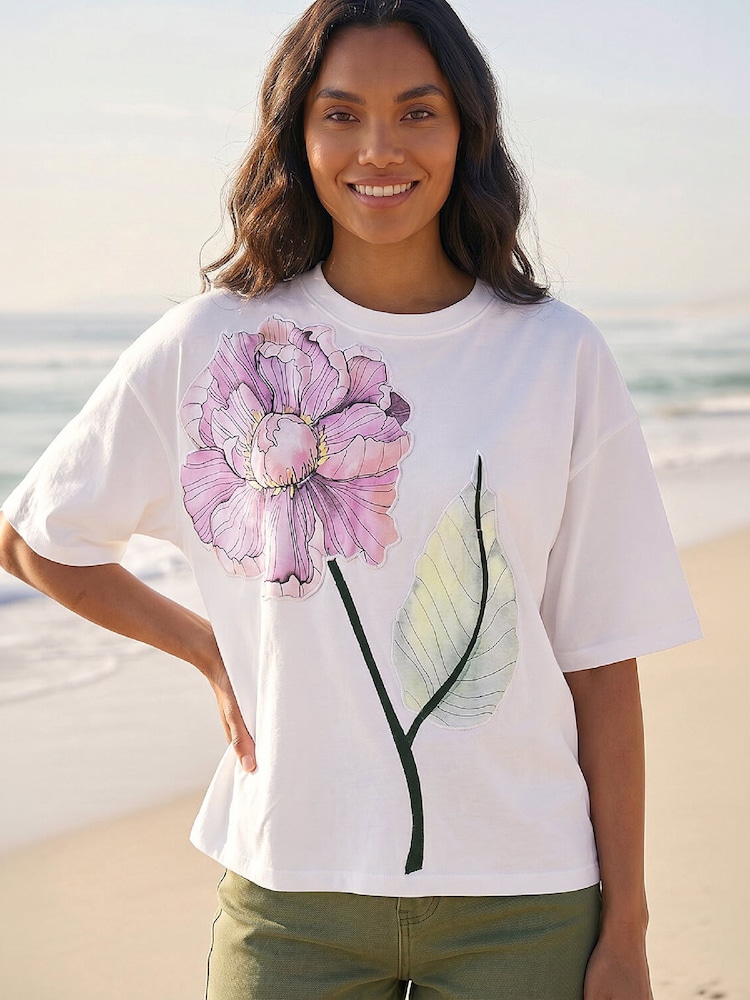 Roman White Large Floral Print Cotton Top - Image 1 of 4