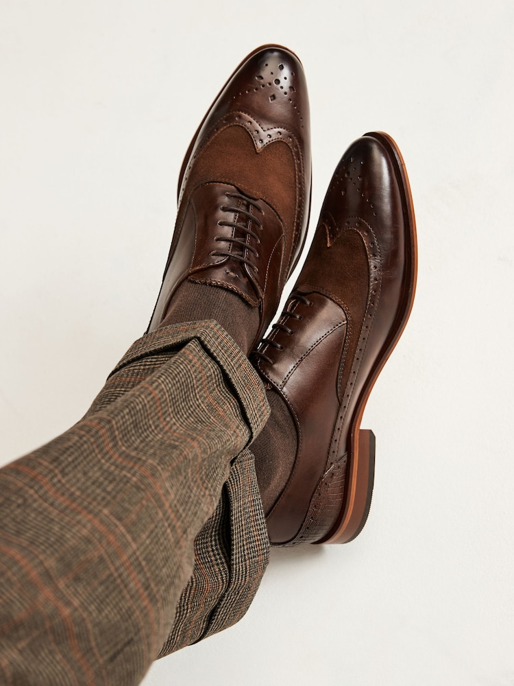 Brown Leather Oxford Wing Cap Brogue Shoes - Image 1 of 6