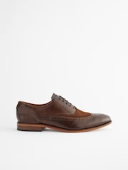 Brown Leather Oxford Wing Cap Brogue Shoes - Image 3 of 6