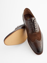 Brown Leather Oxford Wing Cap Brogue Shoes - Image 5 of 6