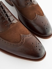 Brown Leather Oxford Wing Cap Brogue Shoes - Image 6 of 6