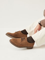 Tan Brown Suedette Derby Shoes - Image 1 of 6