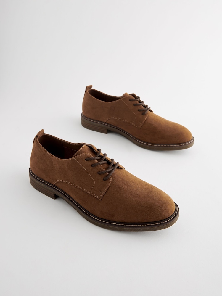 Tan Brown Suedette Derby Shoes - Image 2 of 6