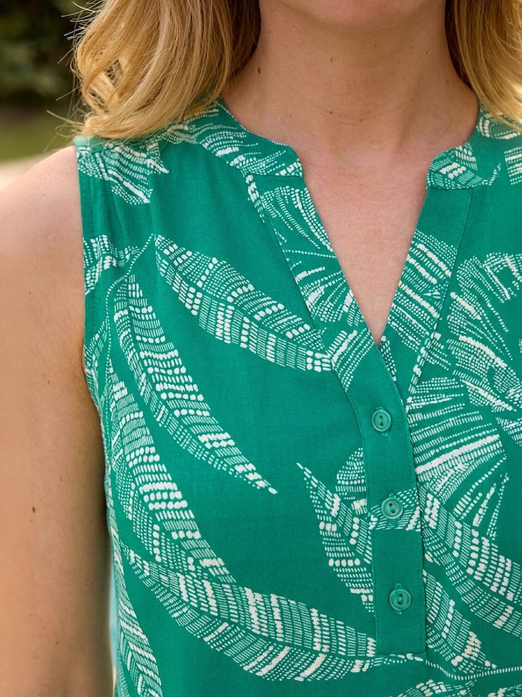 綠色 - Roman Floral Puff Print Stretch Vest - 圖片 4，共 4
