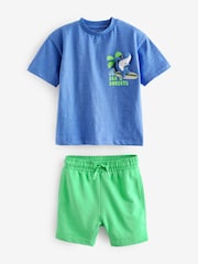 Blue/Green 100% Cotton T-Shirt And Shorts Set (3mths-7yrs) - Image 4 of 6