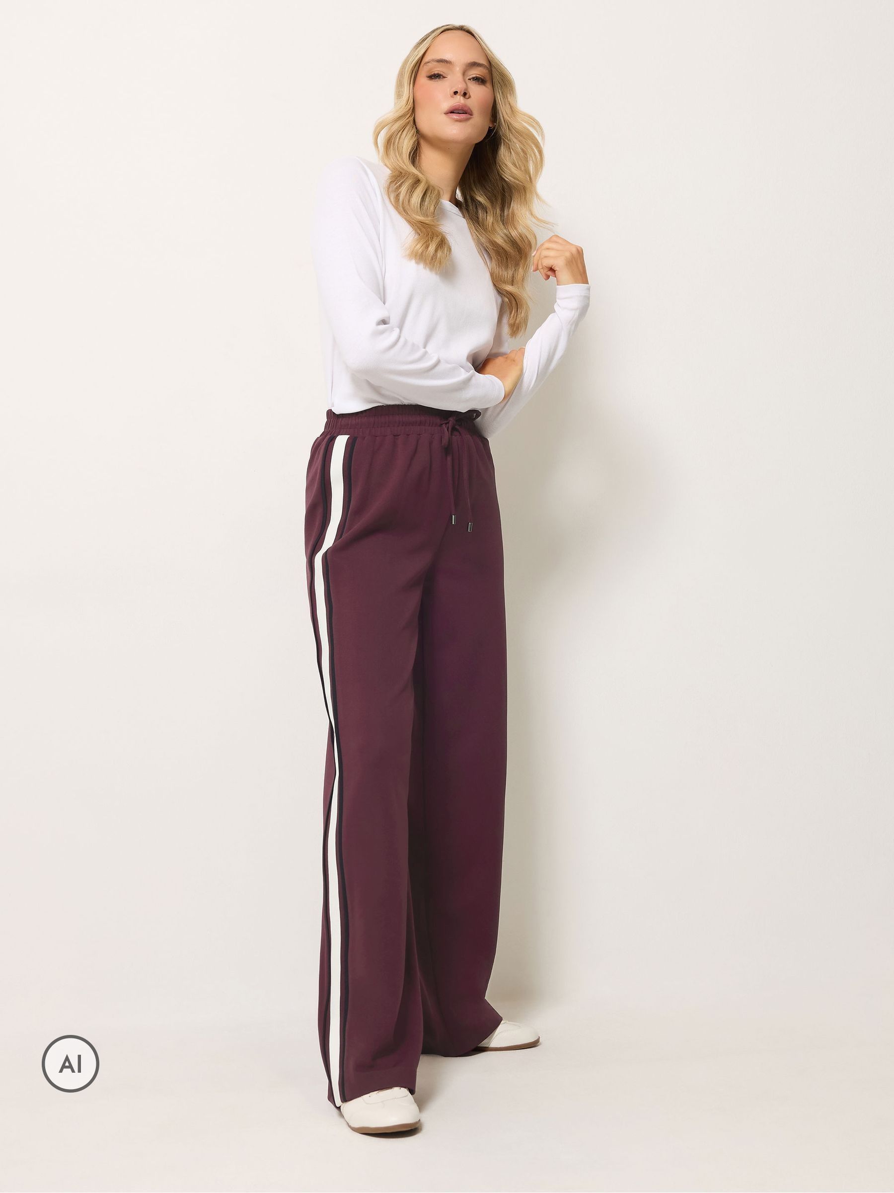 Long Tall Sally Women's Red Side Stripe Wide Leg Trousers