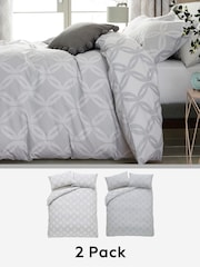 2 Pack White/Grey Geo Reversible Duvet Cover and Pillowcase Set - Image 1 of 6