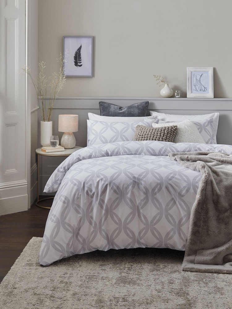 2 Pack White/Grey Geo Reversible Duvet Cover and Pillowcase Set - Image 2 of 6
