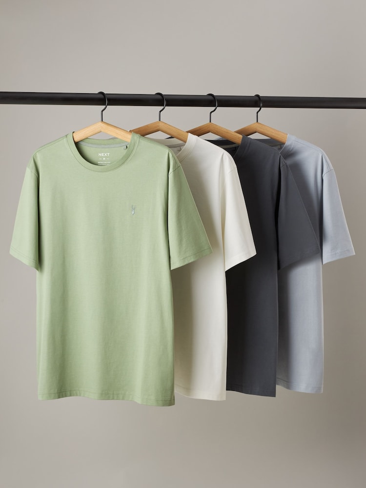 Blue/Sage/White/Charcoal Regular Fit 100% Cotton T-Shirts 4 Pack - Image 1 of 14